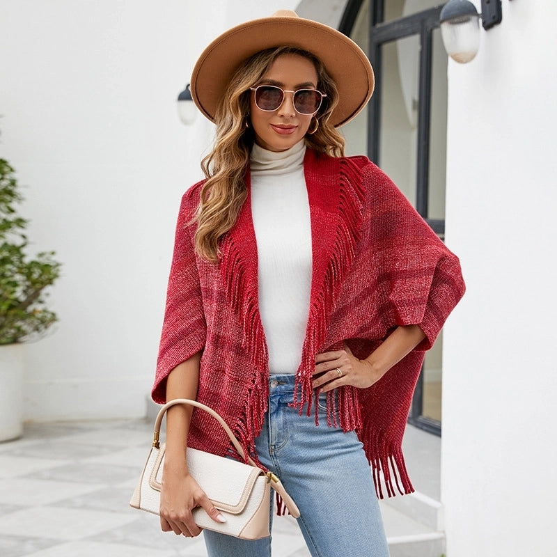 Women's Casual Minimalist Stripe Knit Tassel Shawl