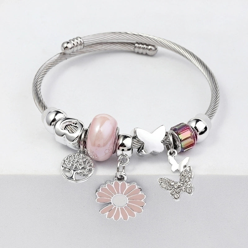 Elegant Heart Shape Butterfly Stainless Steel Asymmetrical Plating Bangle