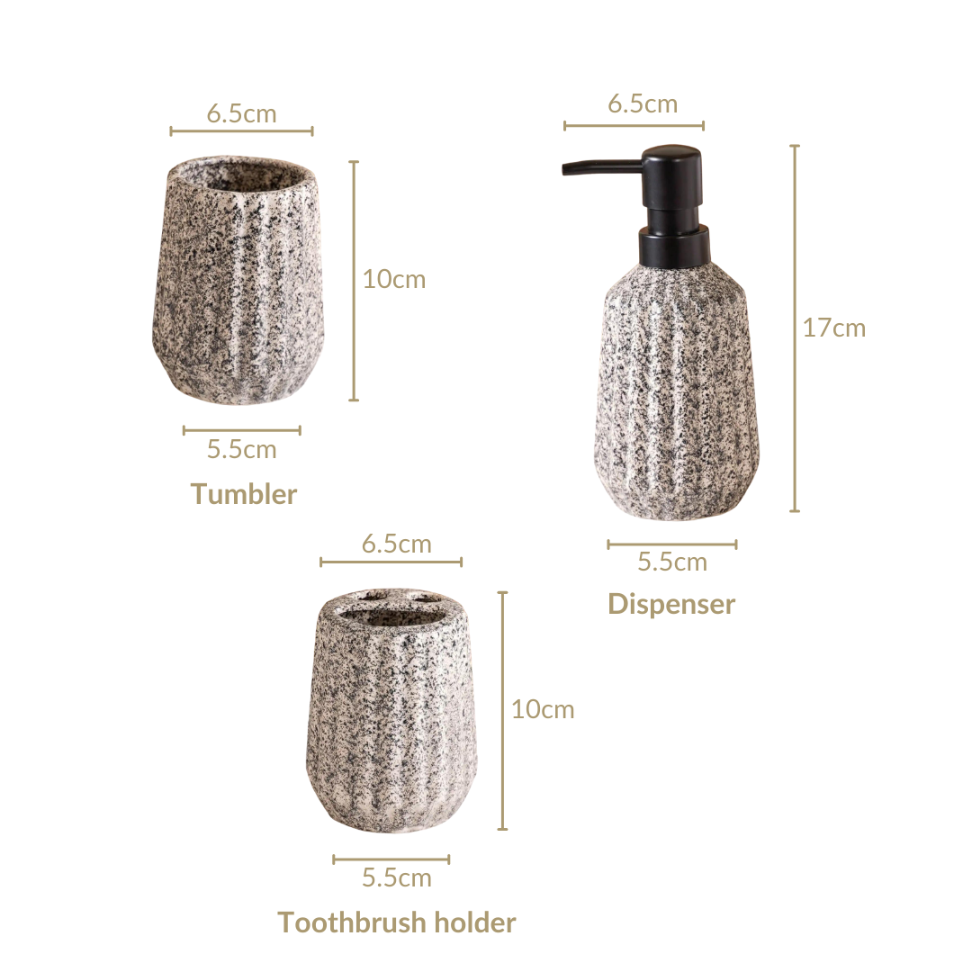 Granite Finish Ceramic Bathroom Set Of 3 Grey Matte Black