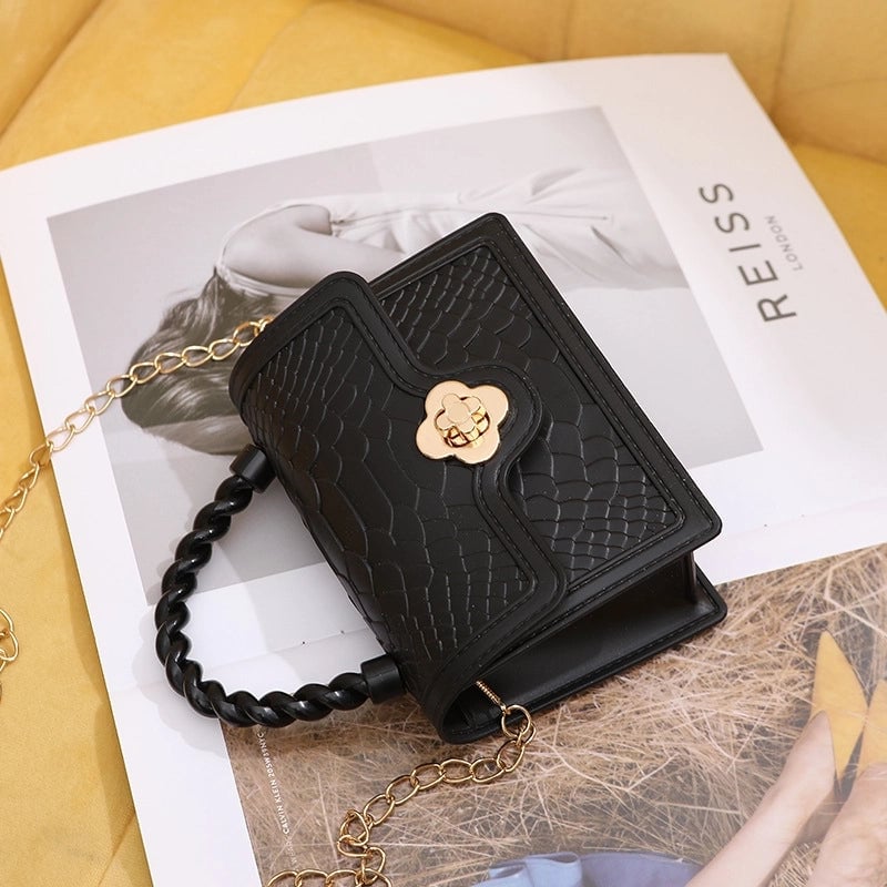 Women's PVC Solid Color Crocodile Classic Style Square Lock Clasp Crossbody Bag