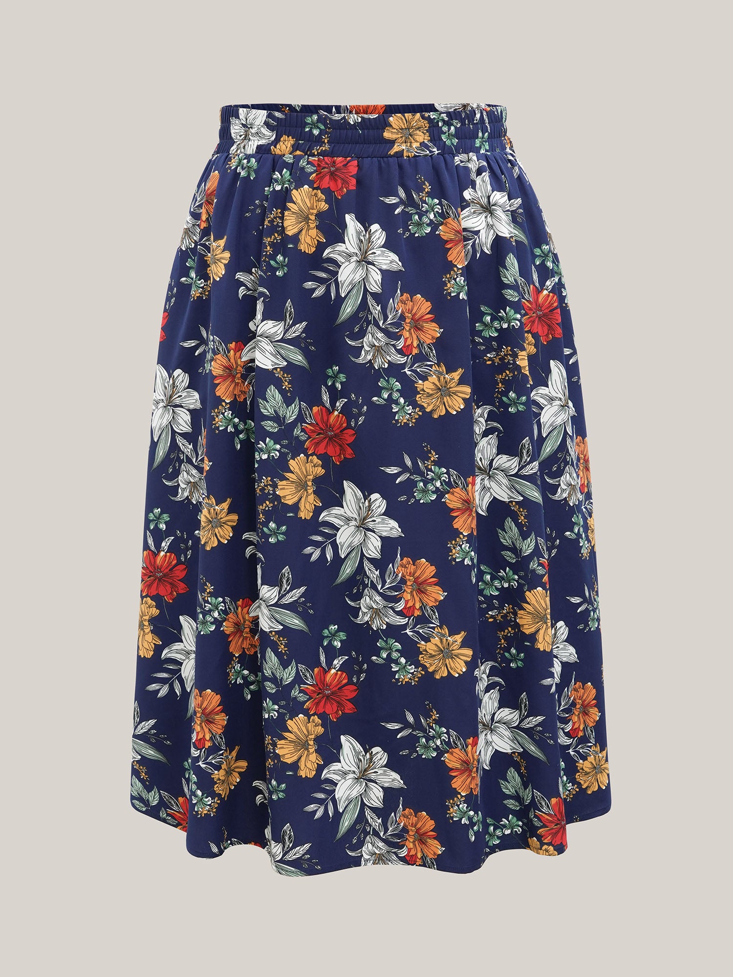 Floral Print Drawstring Pleated Midi Skirt