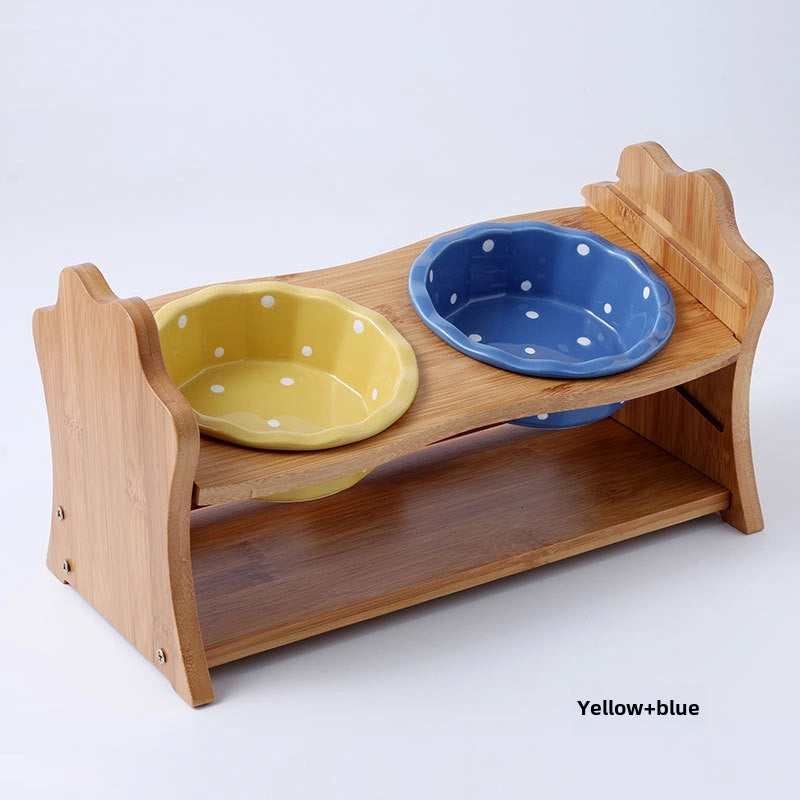 Ceramic Cat Bowl Stand Neck Protection Anti-black Chin Feeding Bowl Small Dog Teddy Inclined Cat Food Supplies