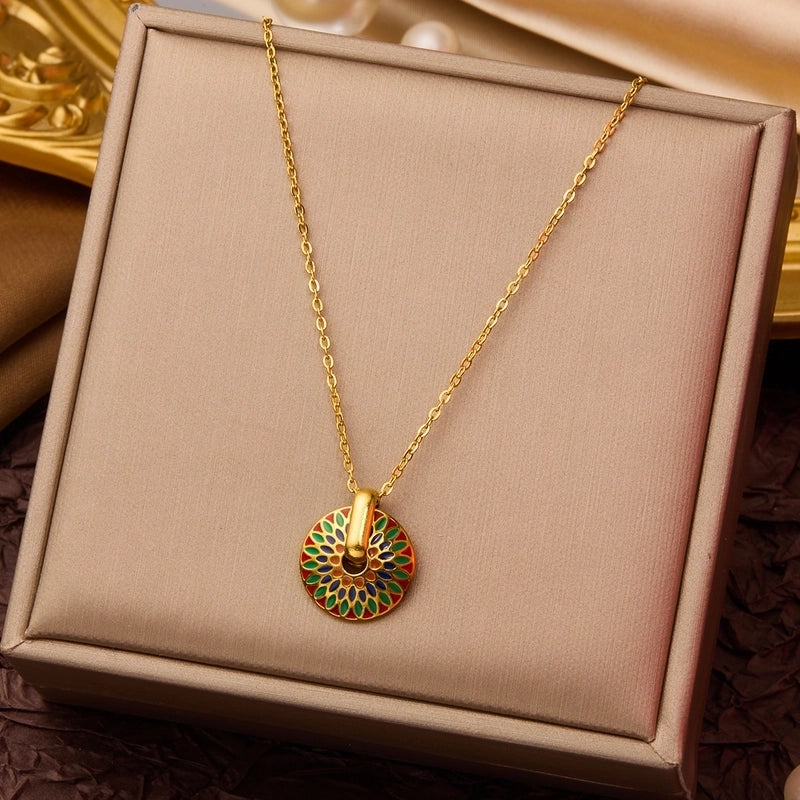 Elegant Minimalist Geometric Flower Bow Knot Titanium Steel Plating Pendant Necklace