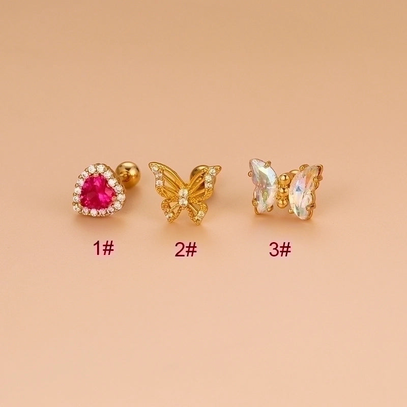 1 Piece Ear Cartilage Rings & Studs Fashion Heart Shape Butterfly 316L Stainless Steel  Copper Hollow Out Inlay Zircon