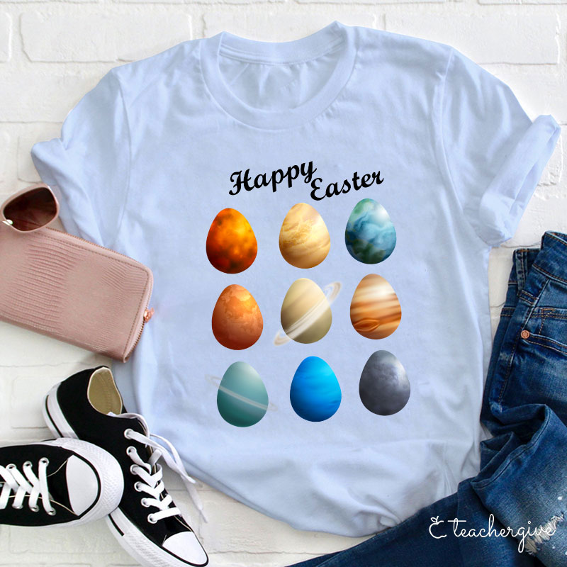 Happy Easter Planets Teacher T-Shirt