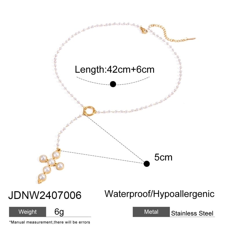 Minimalist Classic Style Cross 304 Stainless Steel Natural Stone Rhinestones Zircon 18K Gold Plated Pendant Necklace