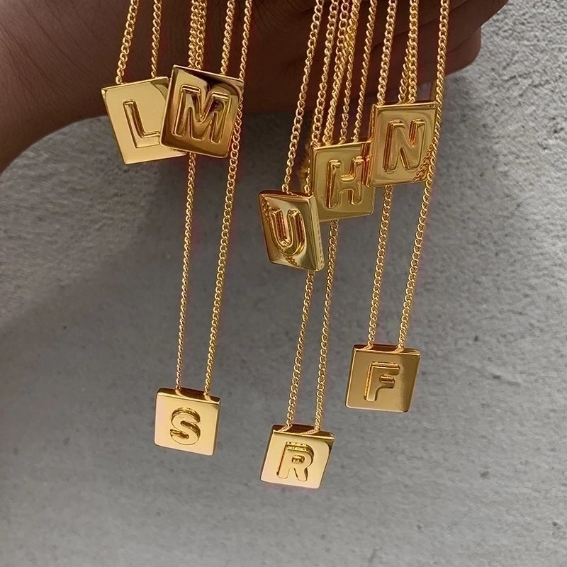 Minimalist Letter Square Titanium Steel Necklace 1 Piece