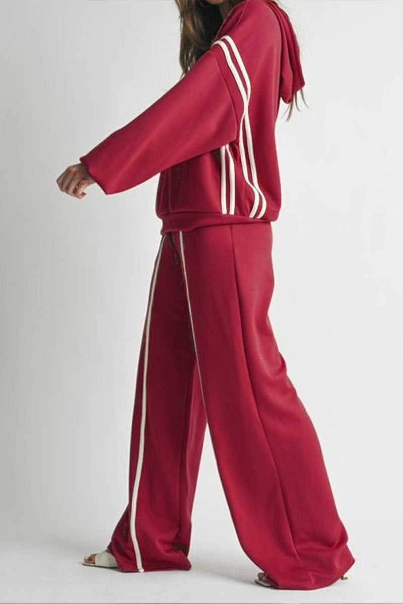 Casual Sportswear Daily Solid Color Draw String Hooded Long Sleeve Two Pieces