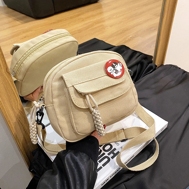 Women's Small Canvas Solid Color Basic Zipper Shoulder Bag