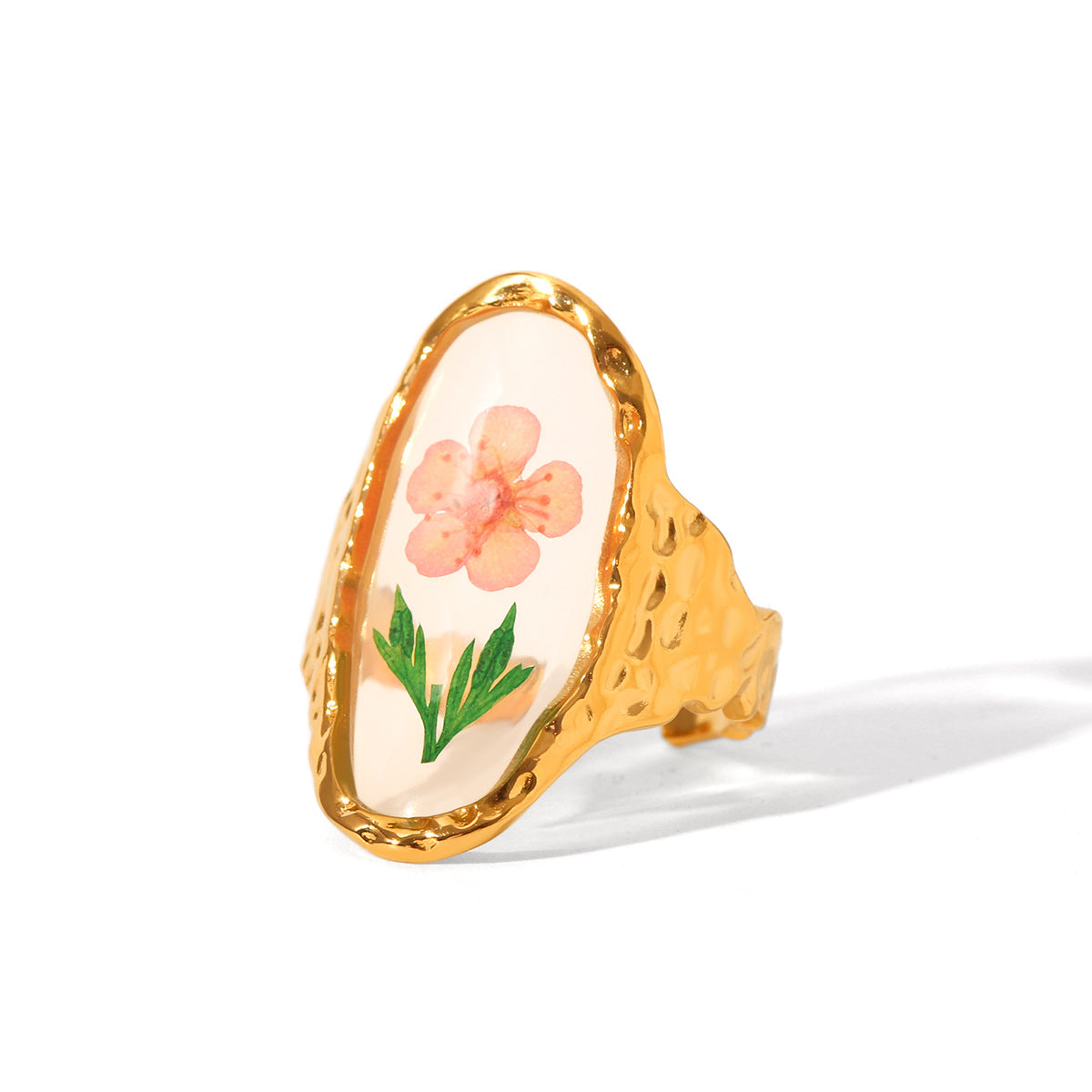 Stainless Steel Ring Green Flower Daisy Everlasting Flower Ring Titanium Steel Ring Niche