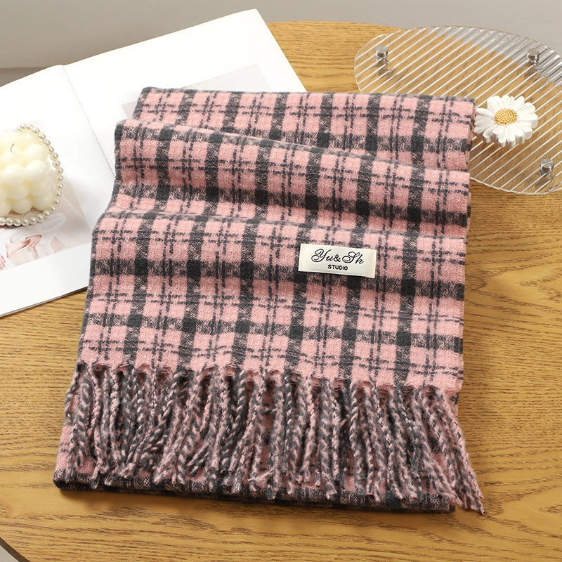 Women's Basic Plaid Polyester Scarf