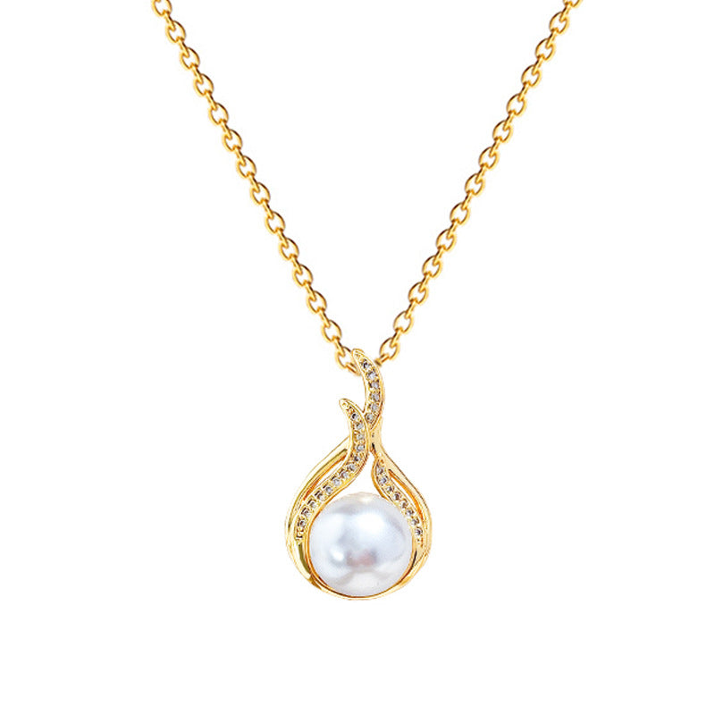 Fishtail Pearl Full Diamond Fashion Gorgeous Full Diamond Necklace Female Versatile Clavicle Chain Titanium Steel