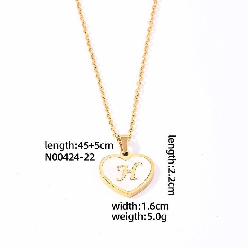 304 Stainless Steel Casual Minimalist Plating Inlay Letter Heart Shape Shell Pendant Necklace