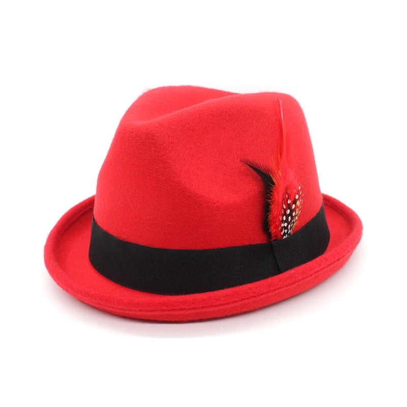 New Small Felt Hat  Gentleman Fedora Small Bowler Hat Office Panama Hat Feather Belt Jazz Hat