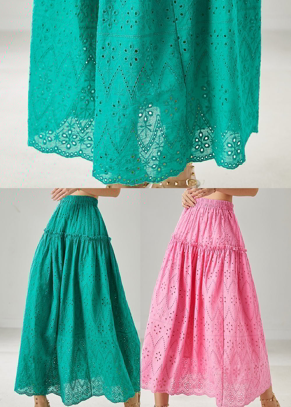 Fine Rose Ruffled Hollow Out Cotton Skirt Summer