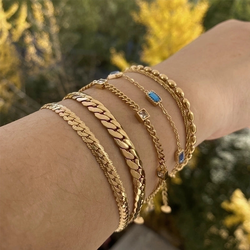 2 Pieces IG Style Modern Style Square Solid Color 304 Stainless Steel 16K Gold Plated White Gold Plated Gold Plated Zircon Bracelets In Bulk