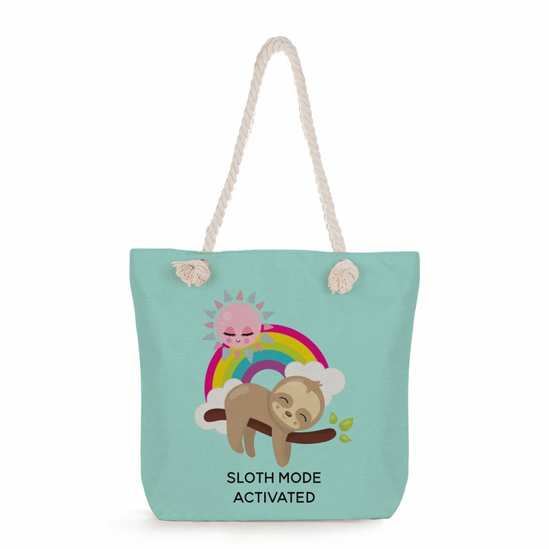 Women's Cotton And Linen Sloth Cute Square Zipper Tote Bag