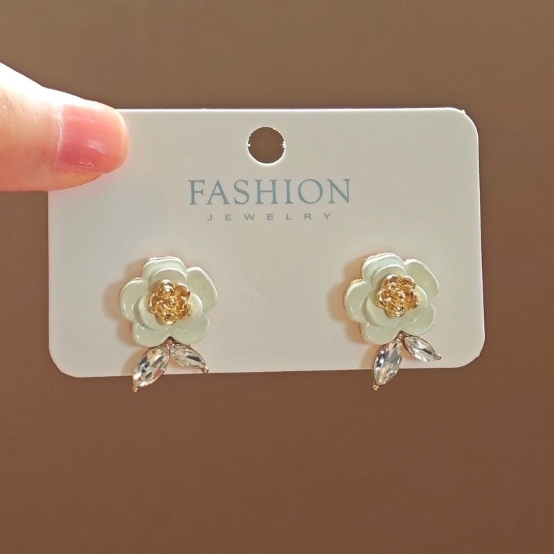 3 Pieces Sweet Heart Shape Rose Flower Inlay Imitation Pearl Alloy Rhinestones Earrings