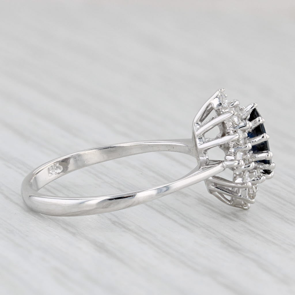 0.80ctw Marquise Blue Sapphire Diamond Halo Ring 14k Gold Size 6.5 Engagement