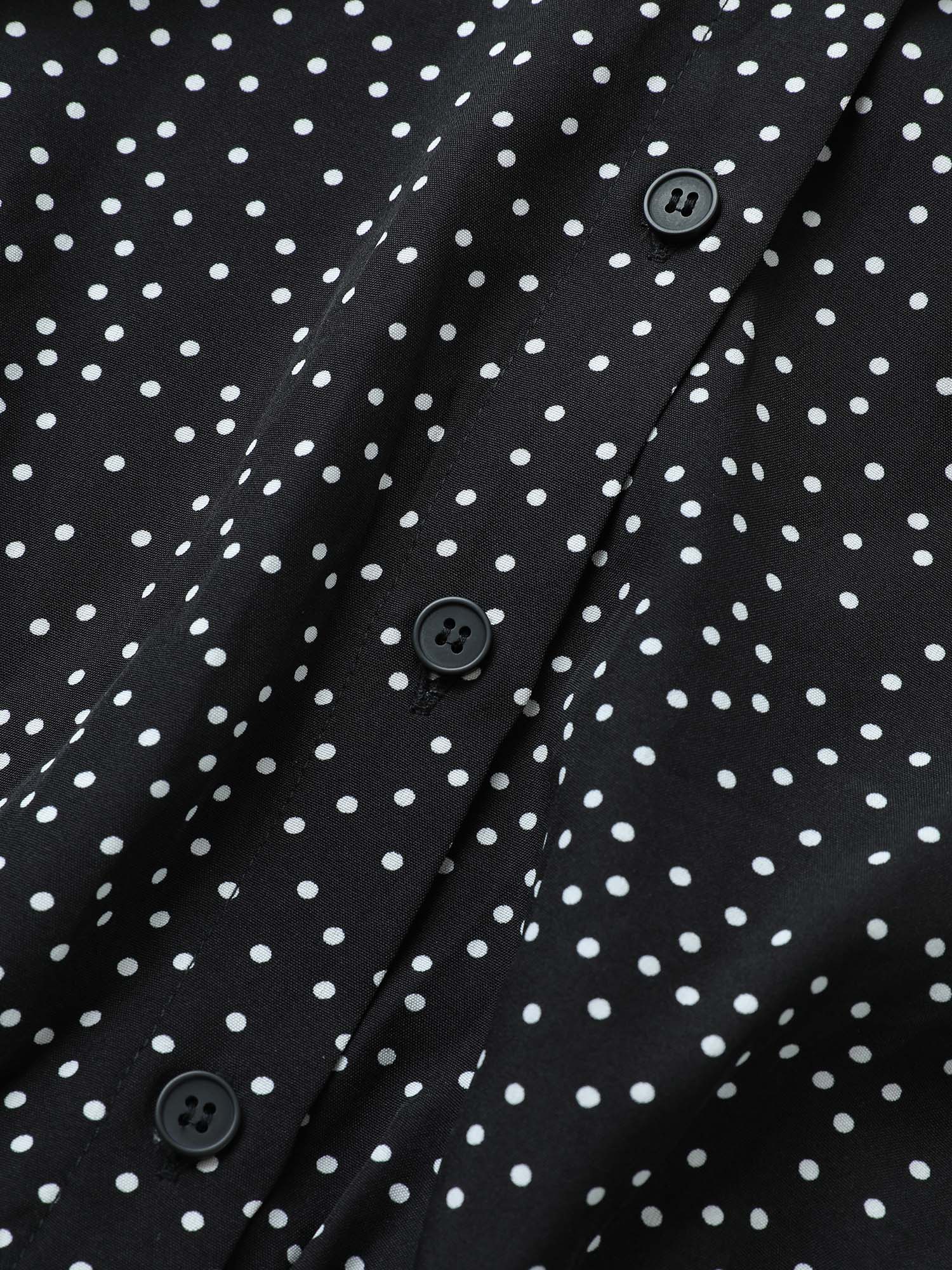 Polka Dot Shirt Collar Pocket Button Up Dress