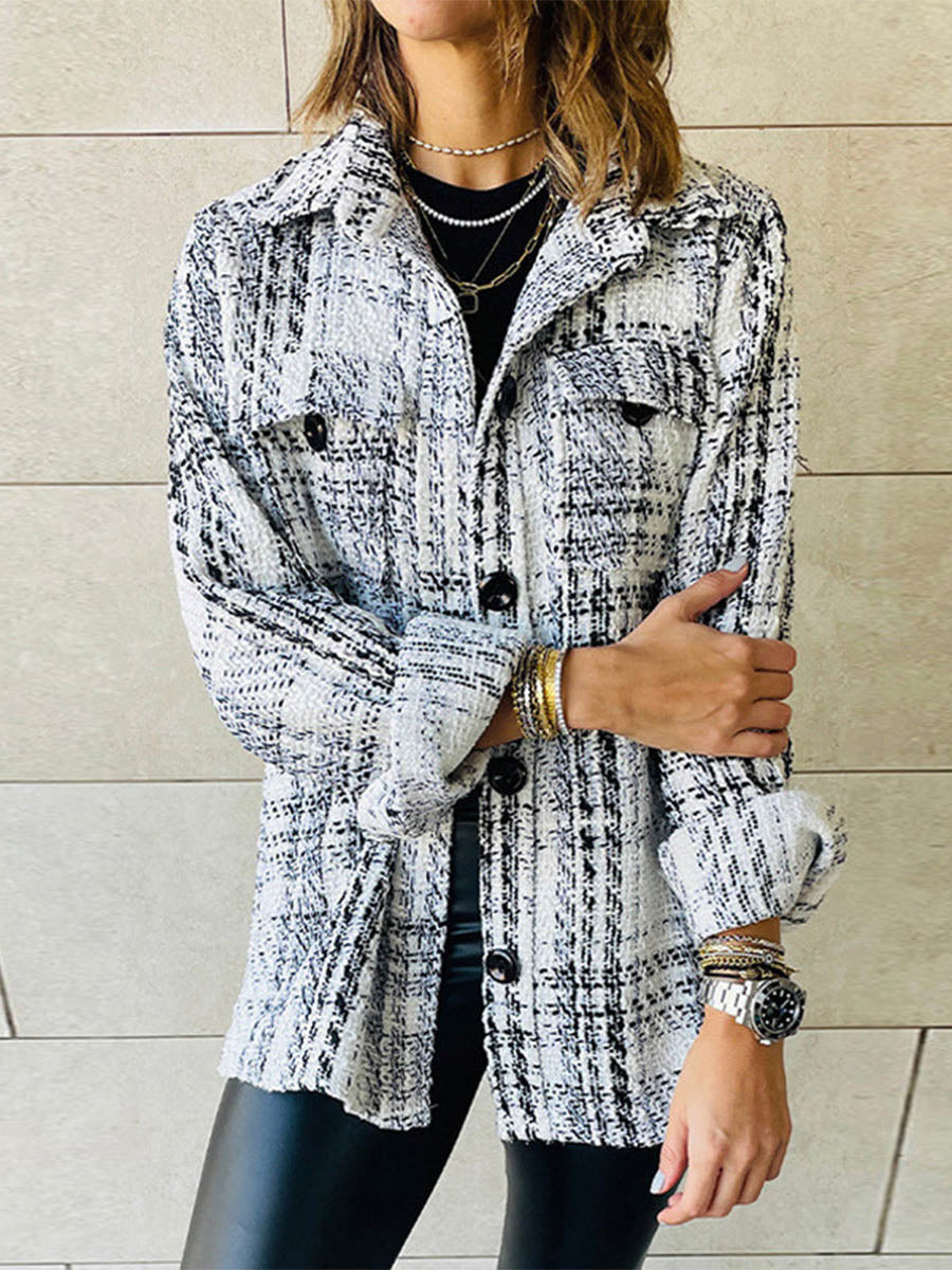 Elegant Plaid Buttons Turndown Collar Outerwear