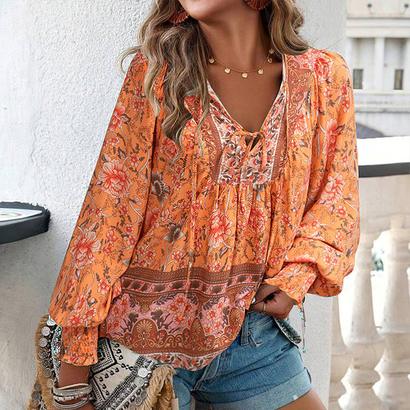 💖Hot Sales-49% OFF✨Women's Fashion Printed v-Neck Long Sleeve Shirt