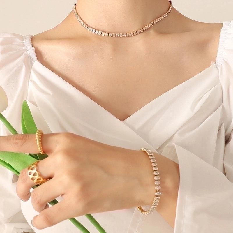 Fashion 304 Stainless Steel Zircon 18K Gold Plated Plating