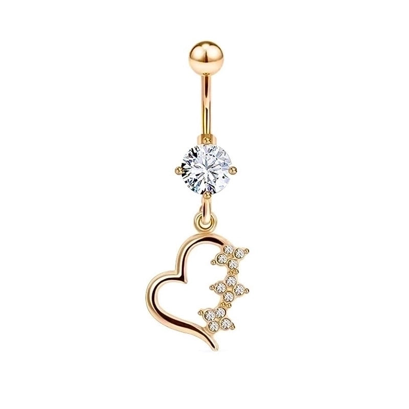 15 Pieces Minimalist Heart Shape Pineapple Butterfly Plating Inlay Stainless Steel Zircon Navel Stud