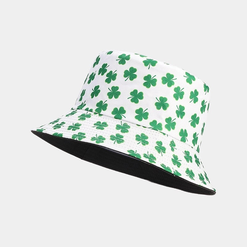 Unisex Classic Style Shamrock Printing Wide Eaves Bucket Hat
