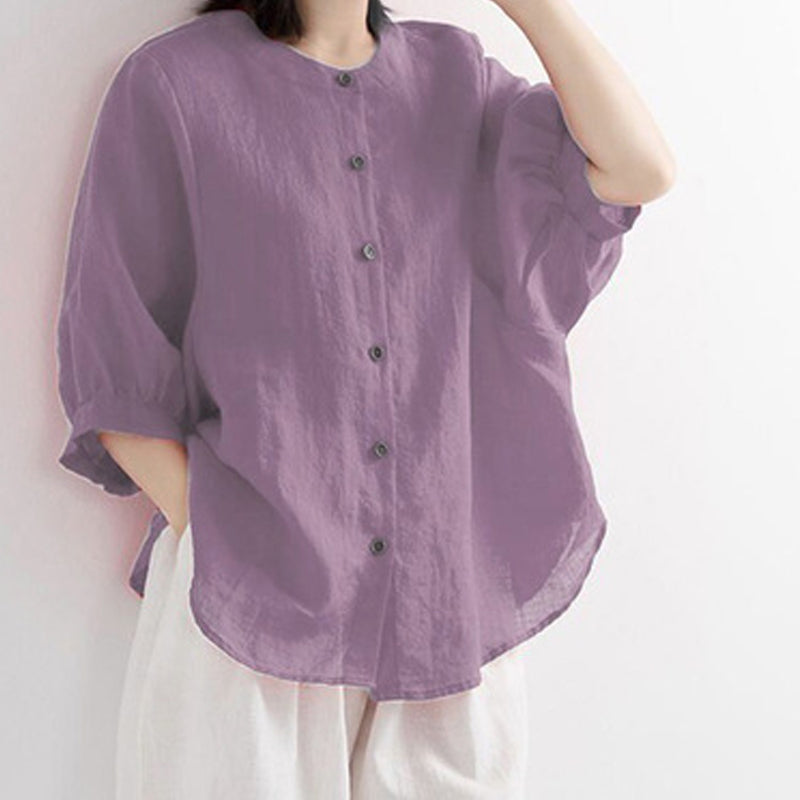 Leisure Solid Color Half Sleeve O-neck Blouse