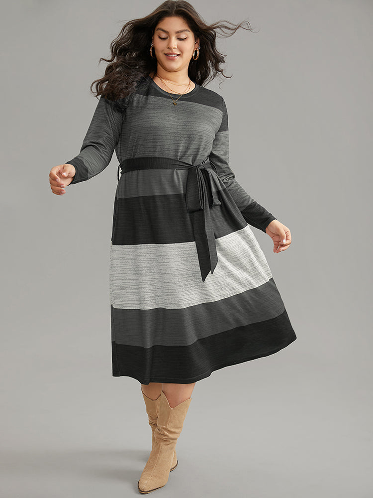 Colorblock Contrast Heather Belted Dress