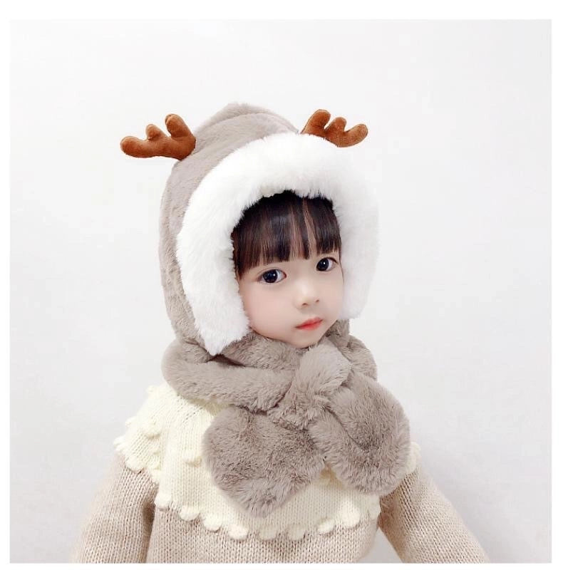 Winter Children's Hat Scarf Integrated Thickened Warm Baby Cute Baby Windproof Ear Protection Hat For Boys And Girls
