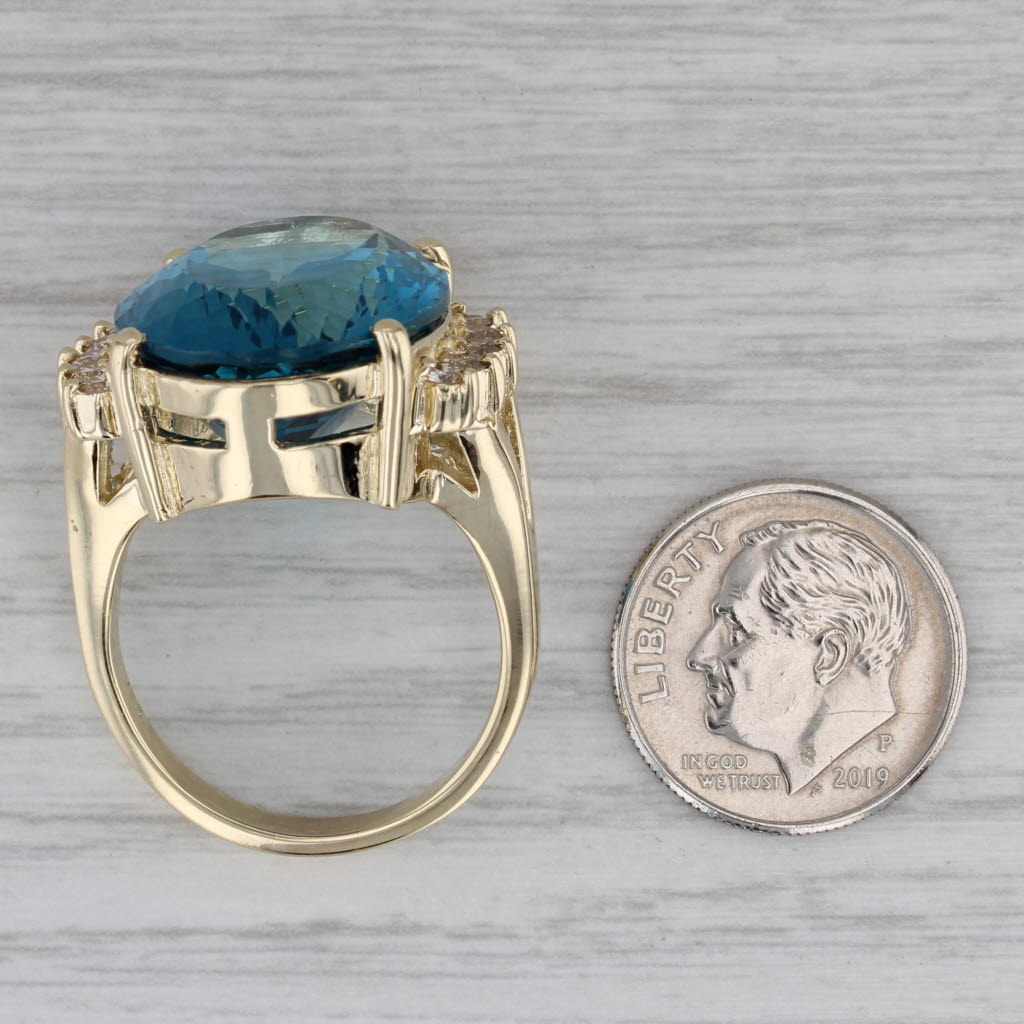 33.05ctw Blue Topaz Diamond Ring 14k Yellow Gold Size 9 Cocktail