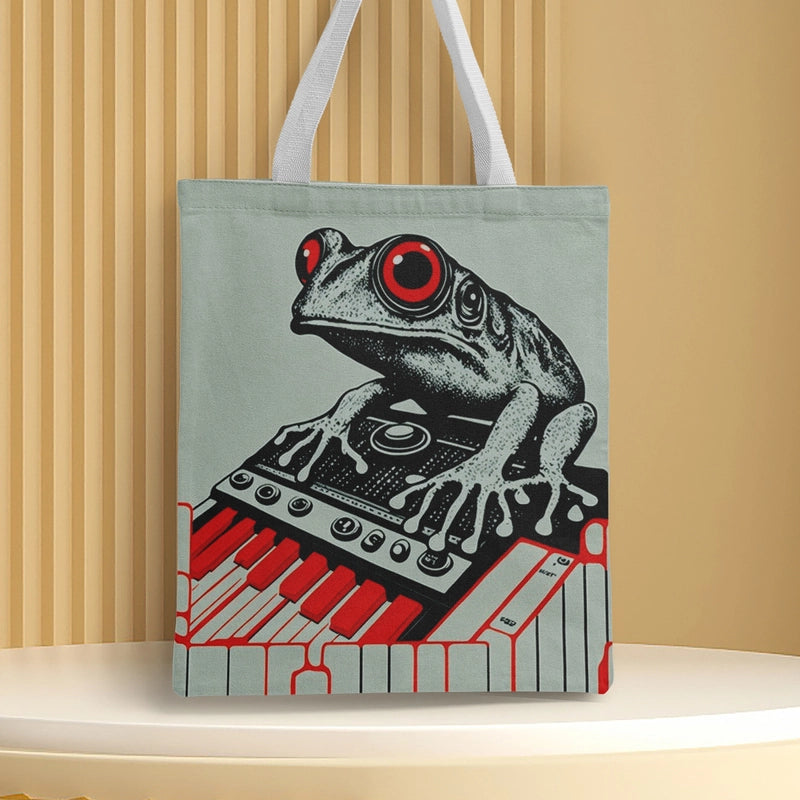 Women's Medium Canvas Frog Basic Classic Style Square Open Canvas Bag