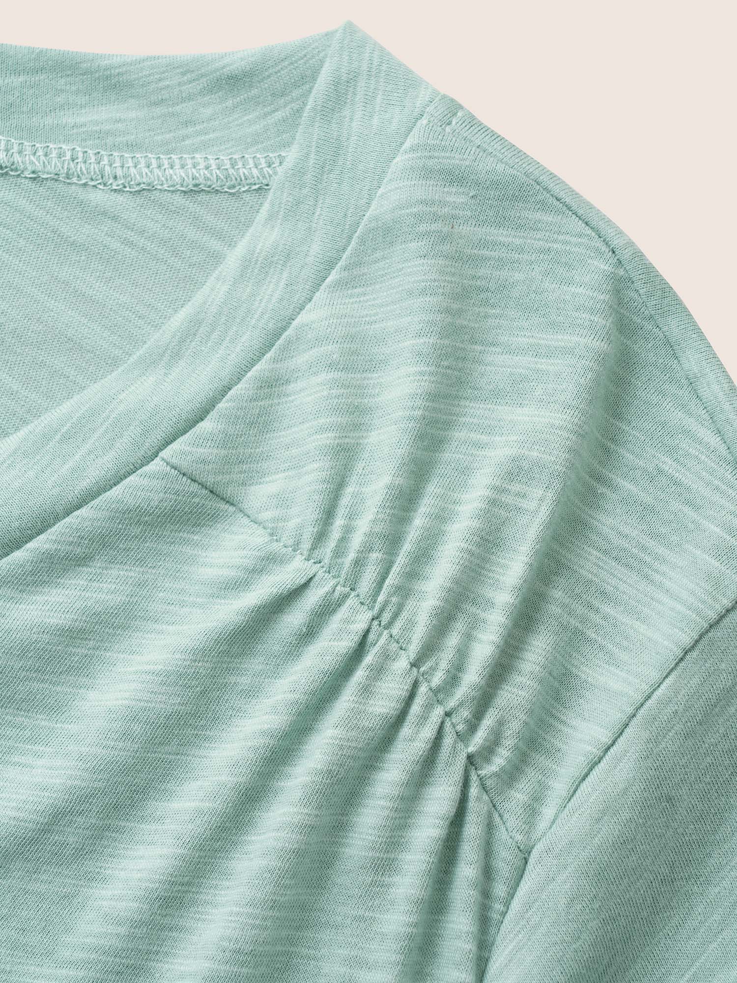 Plain Ruffle Sleeve Heather V Neck T-shirt