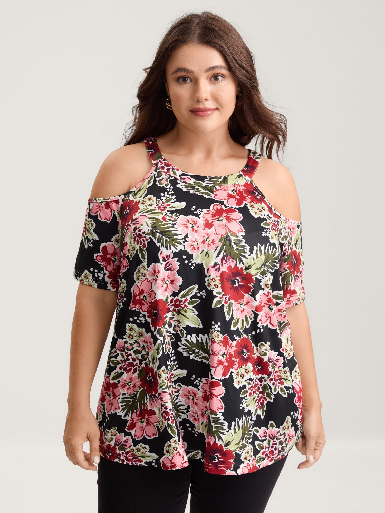 Large Floral Print Off-Shoulder Top