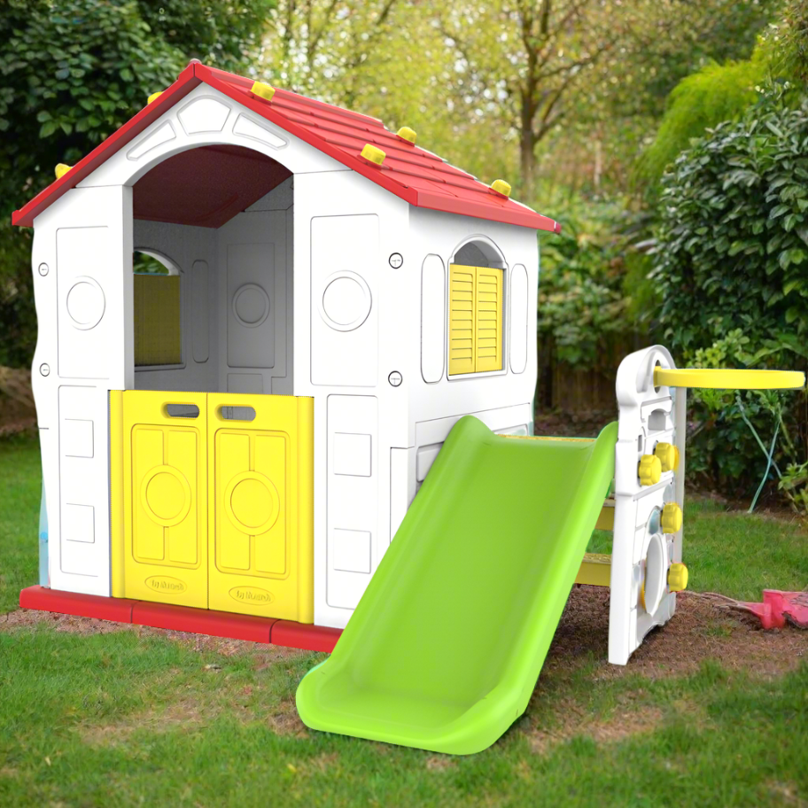 KIDS ACTIVITY PLAYHOUSE WITH SLIDE AND BASKETBALL