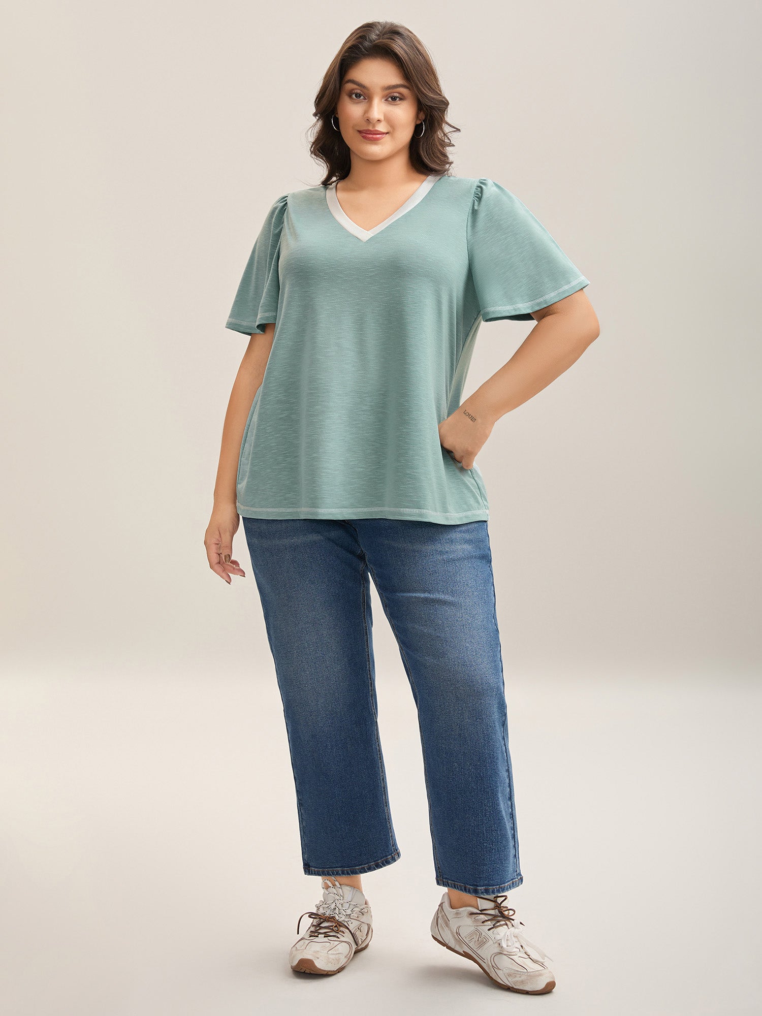 Color Contrast Bamboo Textured T-Shirt