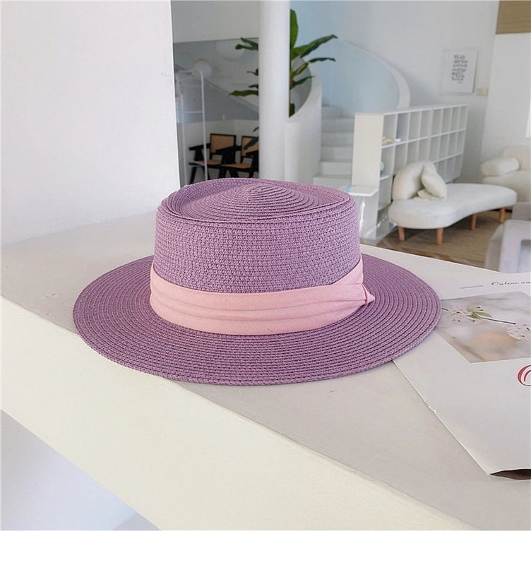 Women's Vacation Solid Color Flat Eaves Straw Hat
