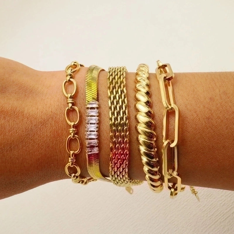 Fashion Solid Color 304 Stainless Steel Artificial Gemstones Bracelets In Bulk