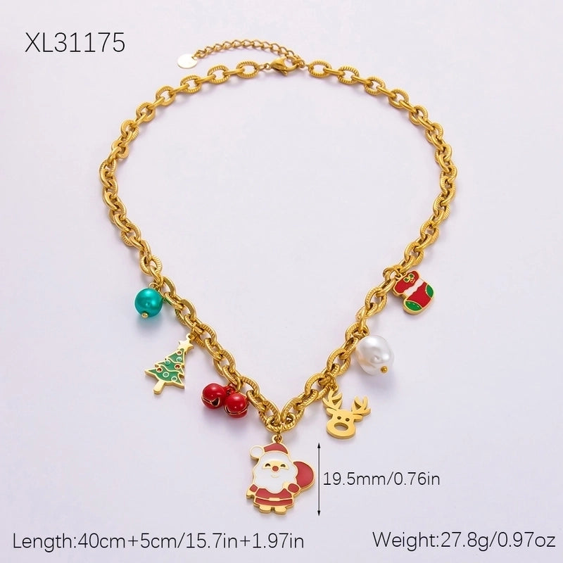 Christmas Classic Style Commute Christmas Tree Sled Elk 304 Stainless Steel Acrylic Artificial Pearls 18K Gold Plated Epoxy Plating Bracelets Earrings Necklace