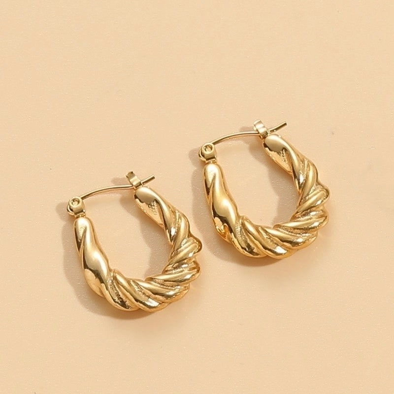 1 Pair Elegant Classic Style Stripe Oval Twist Hollow Out 304 Stainless Steel Earrings