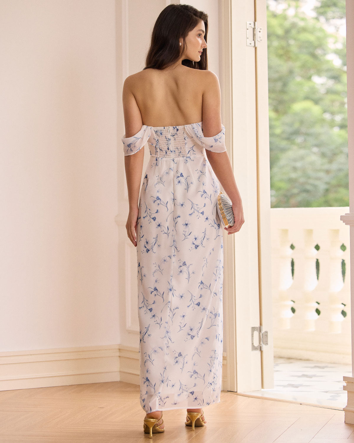 The White Floral Slit Strapless Maxi Dress