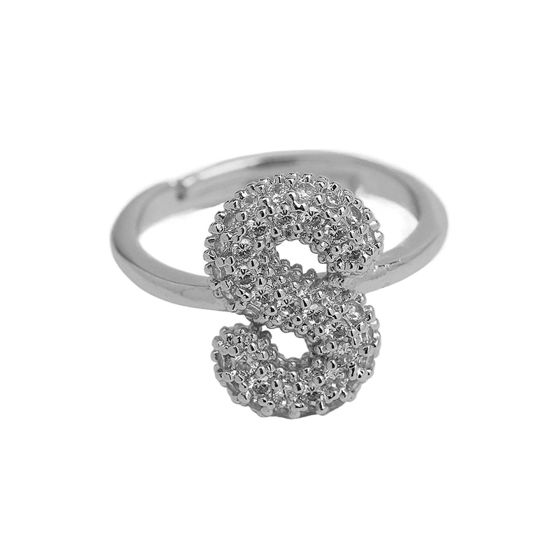 Brass Irregular Plating Letter Zircon Adjustable Ring
