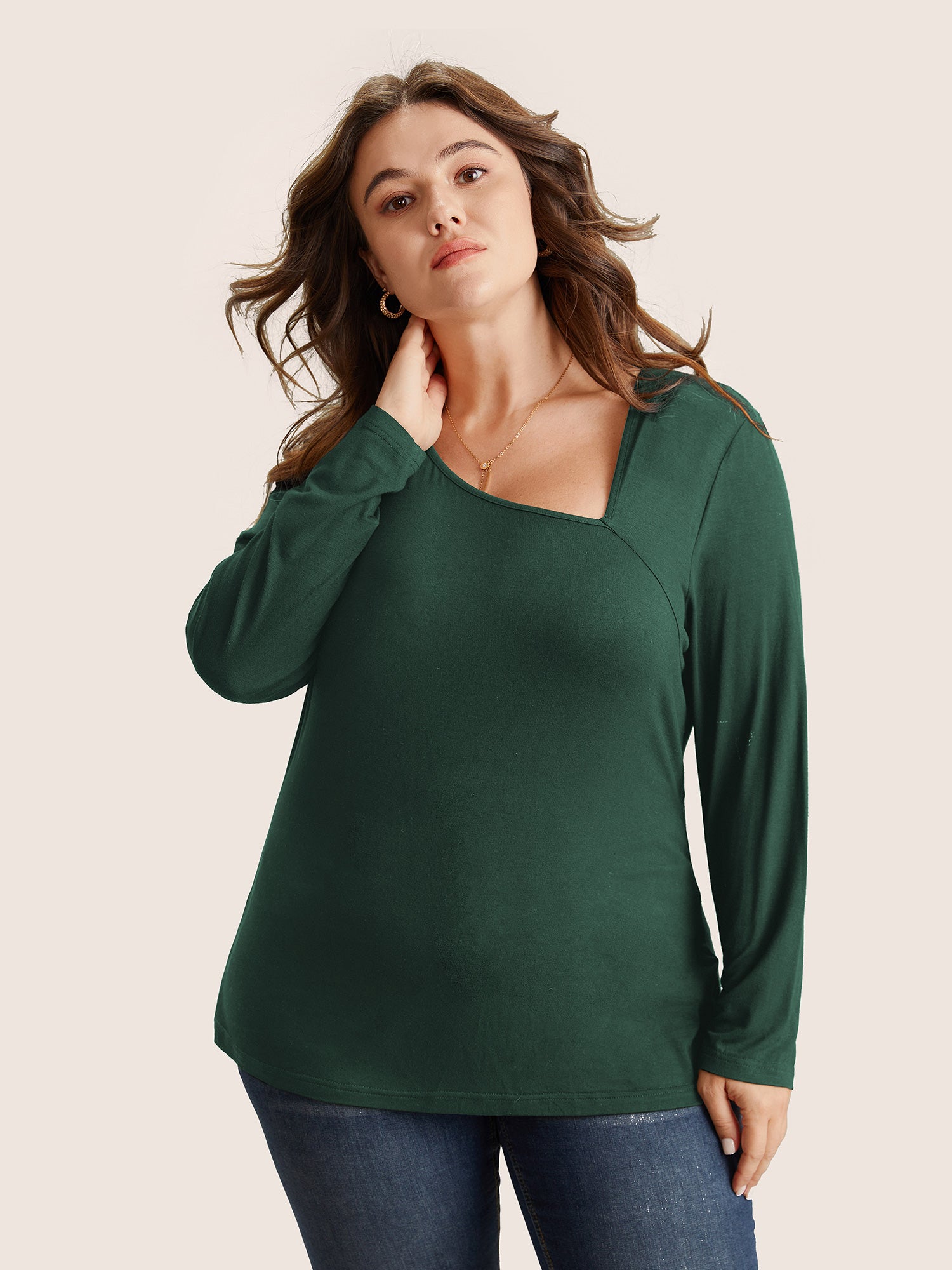 Solid Asymmetrical Neck Knit T-shirt