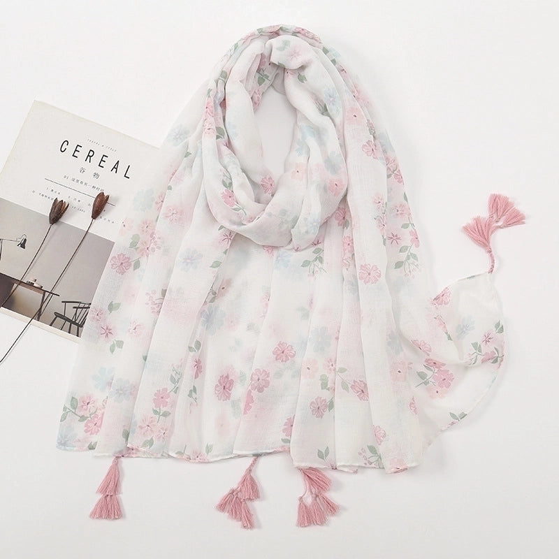 Women's Sweet Flower Voile Printing Silk Scarf