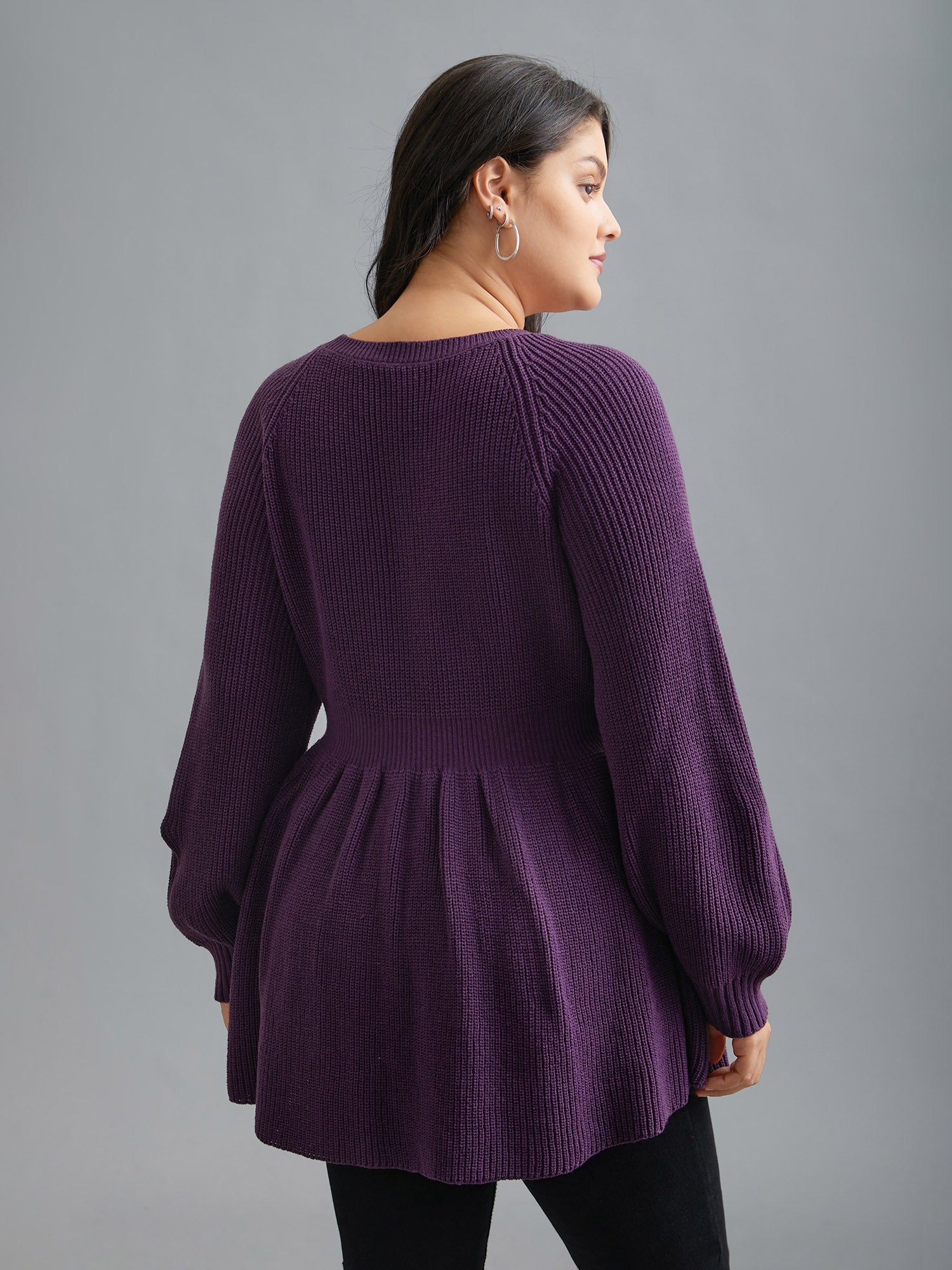 Plain Textured Keyhole Raglan Sleeve Pullover