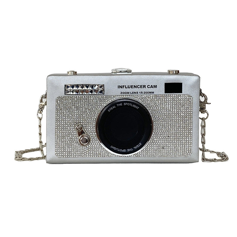 Women's Small Pu Leather Camera Vintage Style Rhinestone Lock Clasp Camera Bag