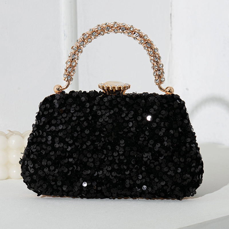Black Gold Silver Polyester Color Block Square Evening Bags