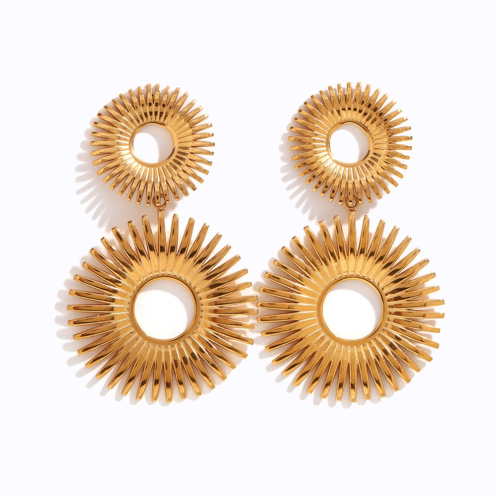 Fashion Sun Geometric Stainless Steel 18K Gold Plated Drop Earrings